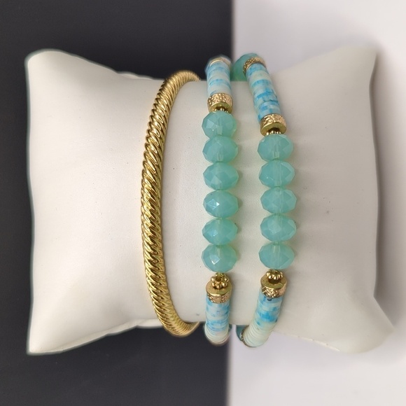 J. Crew Jewelry - J. Crew GoldTone braided bangle and unbranded blue beaded stretch bracelet lot